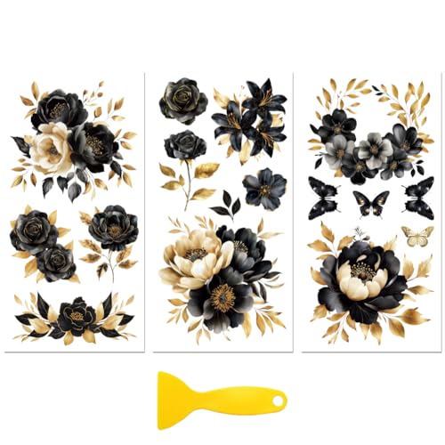 Peacoblue UV DTF Rub-On Transferfolie Möbel-Sticker Schwarz-Goldene Blume Muster 15x30cm, 3 Stk. Wasserfeste Deko-Transferaufkleber für Möbel Gläser Porzellan Wäscheschränke Kommoden Holz Kunststoff Peacoblue UV DTF Rub-On Transferfolie Möbel-Sticker Schwarz-Goldene Blume Muster 15x30cm, 3 Stk. Wasserfeste Deko-Transferaufkleber für Möbel Gläser Porzellan Wäscheschränke Kommoden Holz Kunststoff von peacoblue