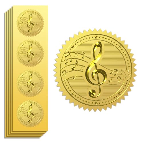 Peacoblue Gold Stickers Offizielle geprägte Musiknoten, 5 cm, 100 Stück, selbstklebende Goldprägung, Goldfolien-Aufkleber für Konzert, VIP-Einladung, Musikticket, Umschlagsiegel, Zertifikat von peacoblue
