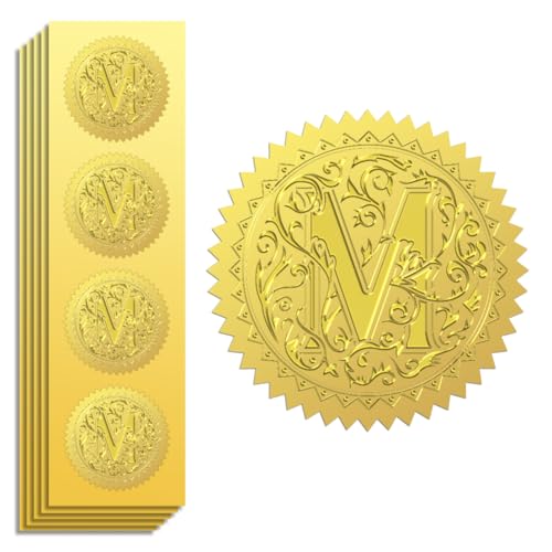 Peacoblue Goldaufkleber - Geprägter Buchstabe M, 5 cm, 100 Stück, selbstklebende Goldfolie für Umschlagsiegel, Geschenkdekoration, Zertifikate, Einladungen von peacoblue