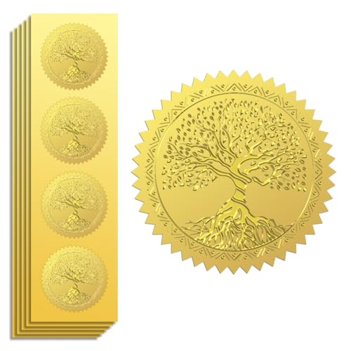Peacoblue Goldaufkleber: geprägter Lebensbaum, 5 cm, 100 Stück, selbstklebende Goldfolie für Briefumschlagsiegel, Geschenkdekoration, Zertifikatpapier, Party-Einladung Peacoblue Goldaufkleber: geprägter Lebensbaum, 5 cm, 100 Stück, selbstklebende Goldfolie für Briefumschlagsiegel, Geschenkdekoration, Zertifikatpapier, Party-Einladung von peacoblue