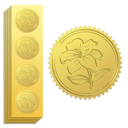 Peacoblue Goldfolie Aufkleber Siegel Geprägt Lilie 5cm 100 Stück, Selbstklebend Gold Umrandung Geprägtes Medaillen-Siegel für Umschlagsiegel, Geschenkkarten und Geschenkdekoration Peacoblue Goldfolie Aufkleber Siegel Geprägt Lilie 5cm 100 Stück, Selbstklebend Gold Umrandung Geprägtes Medaillen-Siegel für Umschlagsiegel, Geschenkkarten und Geschenkdekoration von peacoblue
