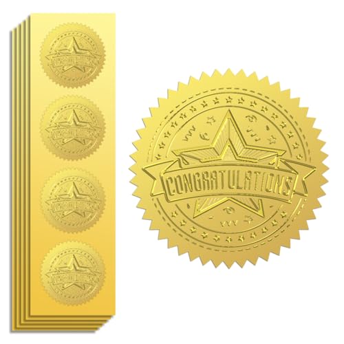 Peacoblue Goldfolie Aufkleber Siegel Offiziell Geprägt Herzlichen Glückwunsch und Sternes 5cm 100 Stück, Selbstklebend Gold Umrandung Geprägtes Medaillen-Siegel für Zertifikatspapier, Schülerbelohnung Peacoblue Goldfolie Aufkleber Siegel Offiziell Geprägt Herzlichen Glückwunsch und Sternes 5cm 100 Stück, Selbstklebend Gold Umrandung Geprägtes Medaillen-Siegel für Zertifikatspapier, Schülerbelohnung von peacoblue