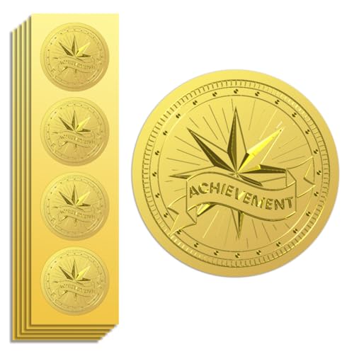 Peacoblue Goldfolien-Aufkleber, Siegel, offiziell geprägter Erfolgsstern, 5cm 100 Stück, selbstklebende Gold-Rundprägung, Medaillenaufkleber für Zertifikatspapier, Erfolge und Auszeichnungen von peacoblue