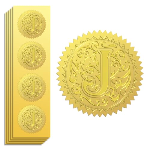 Peacoblue Goldfolien-Siegelaufkleber mit Buchstabe J 5 cm 100 Stück, selbstklebende goldene Prägeetiketten Peacoblue Goldfolien-Siegelaufkleber mit Buchstabe J 5 cm 100 Stück, selbstklebende goldene Prägeetiketten von peacoblue