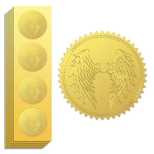 Peacoblue Goldfolien-Siegelaufkleber mit geprägten Flügeln 5 cm 100 Stück, selbstklebende goldene Prägeetiketten für Einladung, Zertifikat, Umschlag, Geschenkkarte Peacoblue Goldfolien-Siegelaufkleber mit geprägten Flügeln 5 cm 100 Stück, selbstklebende goldene Prägeetiketten für Einladung, Zertifikat, Umschlag, Geschenkkarte von peacoblue