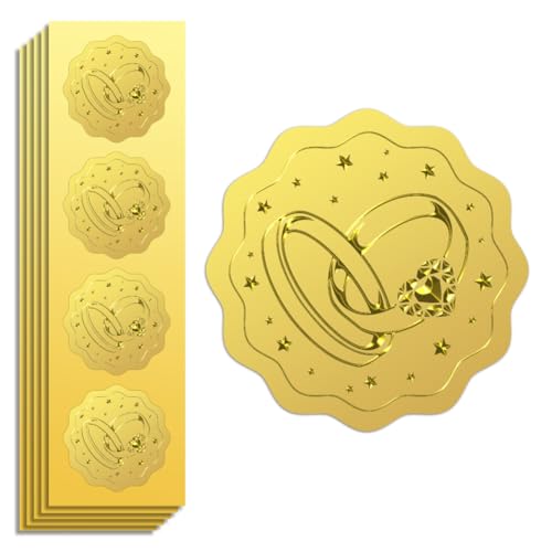 Peacoblue Goldfolienaufkleber, Siegel, geprägte Eheringe, 5cm 100 Stück, selbstklebende Goldaufkleber für Hochzeitseinladungen, Hochzeitstag, Valentinstag, Geschenkdekoration, Umschlagsiegel von peacoblue