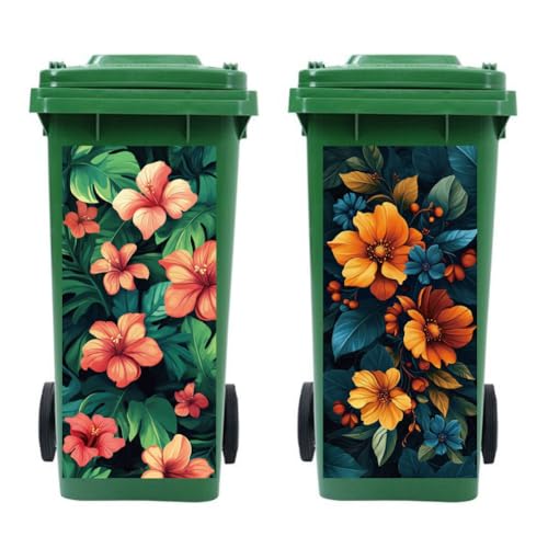 Peacoblue Mülltonnen Aufkleber 2 Bögen Blumen und Blätter Aufkleber Selbstklebend, 38x82cm Wasserfest Selbstklebend Großer Aufkleber für Mülltonnen, Auffahrt, Garten, Außen- und Innendekoration von peacoblue