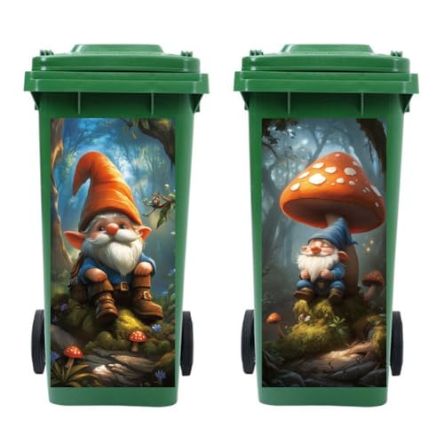 Peacoblue Mülltonnen Aufkleber 2 Bögen Wald und Zwerge Aufkleber Selbstklebend, 38x82cm Wasserfest Selbstklebend Großer Aufkleber für Mülltonnen, Auffahrt, Garten, Außen- und Innendekoration von peacoblue