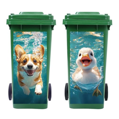 Peacoblue Mülltonnenaufkleber 2 Bögen Unterwassertiere Klebeetiketten, 38 x 81 cm Wasserdicht Selbstklebend Groß für Mülltonnen Einfahrt Garten Innen Außen Dekoration von peacoblue