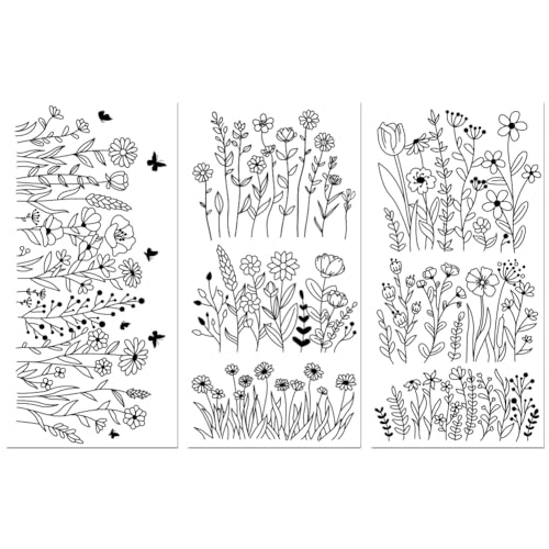 Peacoblue UV DTF Rub-On Transferfolie Möbel-Sticker Schwarz-Weiß-Blumen Muster 15x30cm, 3 Stk. Wasserfeste Deko-Transferaufkleber für Möbel Gläser Porzellan Wäscheschränke Kommoden Holz Kunststoff von peacoblue