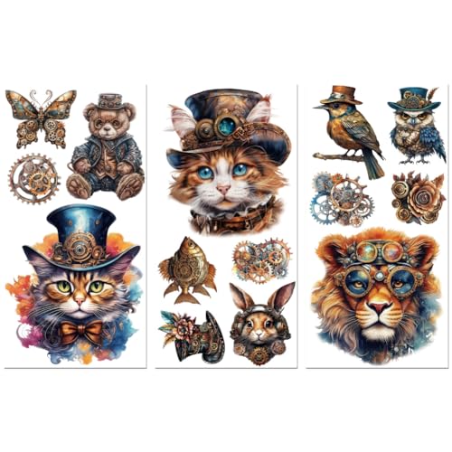 Peacoblue UV DTF Rub-On Transferfolie Möbel-Sticker Steampunk und Tiere Muster 15x30cm, 3 Stk. Wasserfeste Deko-Transferaufkleber für Möbel Gläser Porzellan Wäscheschränke Kommoden Holz Kunststoff Peacoblue UV DTF Rub-On Transferfolie Möbel-Sticker Steampunk und Tiere Muster 15x30cm, 3 Stk. Wasserfeste Deko-Transferaufkleber für Möbel Gläser Porzellan Wäscheschränke Kommoden Holz Kunststoff von peacoblue