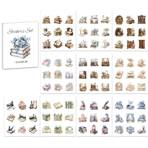 Peacoblue Scrapbook Stickerbuch-Set für Junk Journaling, 10 Blatt Europäisches Stil-Studium, vorgeschnittene ästhetische Sticker von peacoblue
