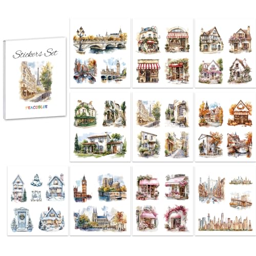 Peacoblue Scrapbook Stickerbuch-Set für Junk Journaling, 10 Blatt Moderne Architektur, vorgeschnittene ästhetische Sticker Peacoblue Scrapbook Stickerbuch-Set für Junk Journaling, 10 Blatt Moderne Architektur, vorgeschnittene ästhetische Sticker von peacoblue