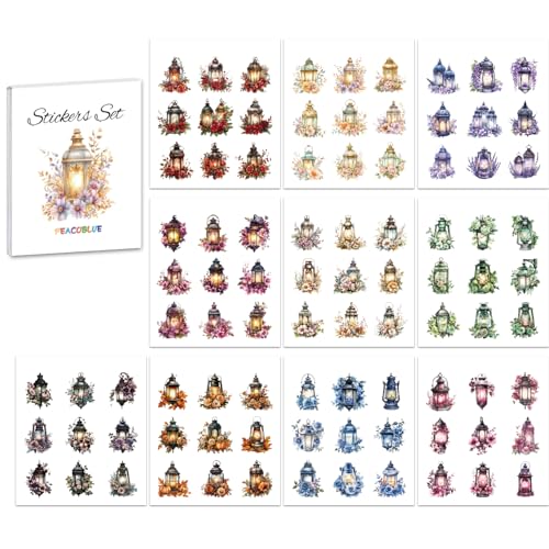 Peacoblue Scrapbook Stickerbuch-Set für Junk Journaling, 10 Blatt Vintage-Laternen, vorgeschnittene ästhetische Sticker von peacoblue