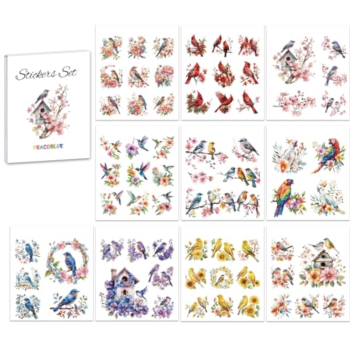 Peacoblue Scrapbook Stickerbuch-Set für Junk Journaling, 10 Blatt Vogel und Blume, vorgeschnittene ästhetische Sticker Peacoblue Scrapbook Stickerbuch-Set für Junk Journaling, 10 Blatt Vogel und Blume, vorgeschnittene ästhetische Sticker von peacoblue