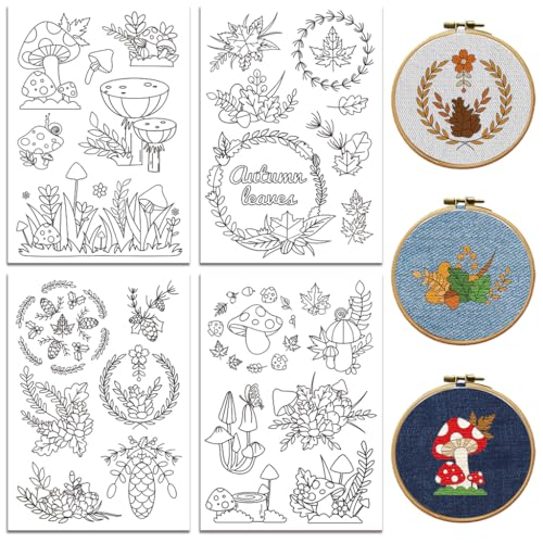 Peacoblue Stickvorlagen Wasserlöslich für Anfänger 4 Sheet Alphabetischer Blumenkranz with 33pcs Muster, Wash Away Stick and Stitch Auflösbares Stickereipapier für Handnähbegeisterte Frauen Erwachsene von peacoblue