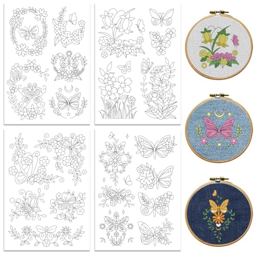 Peacoblue Stickvorlagen Wasserlöslich für Anfänger 4 Sheet Schmetterling mit Blumen with 33pcs Muster, Wash Away Stick and Stitch Auflösbares Stickereipapier für Handnähbegeisterte Frauen Erwachsene Peacoblue Stickvorlagen Wasserlöslich für Anfänger 4 Sheet Schmetterling mit Blumen with 33pcs Muster, Wash Away Stick and Stitch Auflösbares Stickereipapier für Handnähbegeisterte Frauen Erwachsene von peacoblue