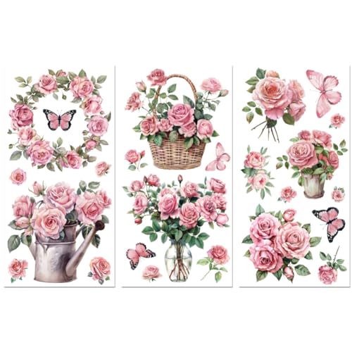 Peacoblue UV DTF Rub-On Transferfolie Möbel-Sticker Rosa Rosen Muster 15x30cm, 3 Stk. Wasserfeste Deko-Transferaufkleber für Möbel Glas Gläser Porzellan Wäscheschränke Kommoden Holz Kunststoff Peacoblue UV DTF Rub-On Transferfolie Möbel-Sticker Rosa Rosen Muster 15x30cm, 3 Stk. Wasserfeste Deko-Transferaufkleber für Möbel Glas Gläser Porzellan Wäscheschränke Kommoden Holz Kunststoff von peacoblue
