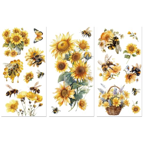 Peacoblue UV DTF Rub-On Transferfolie Möbel-Sticker Bienen und Sonnenblumen Muster 15x30cm, 3 Stk. Wasserfeste Deko-Transferaufkleber für Möbel Gläser Porzellan Wäscheschränke Kommoden Holz Kunststoff Peacoblue UV DTF Rub-On Transferfolie Möbel-Sticker Bienen und Sonnenblumen Muster 15x30cm, 3 Stk. Wasserfeste Deko-Transferaufkleber für Möbel Gläser Porzellan Wäscheschränke Kommoden Holz Kunststoff von peacoblue