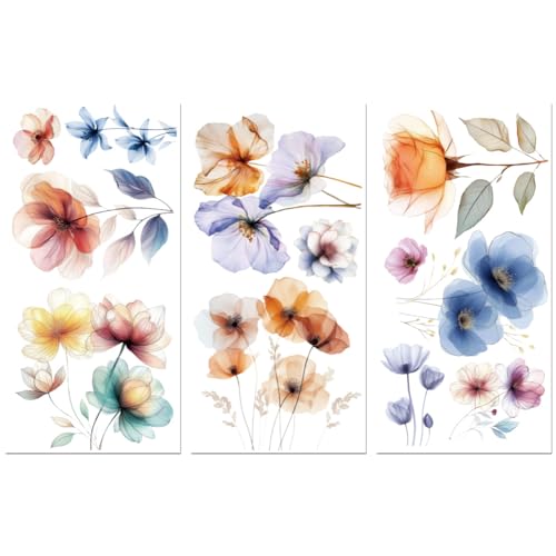 Peacoblue UV DTF Rub-On Transferfolie Möbel-Sticker Bunte Aquarellblumen Muster 15x30cm, 3 Stk. Wasserfeste Deko-Transferaufkleber für Möbel Gläser Porzellan Wäscheschränke Kommoden Holz Kunststoff Peacoblue UV DTF Rub-On Transferfolie Möbel-Sticker Bunte Aquarellblumen Muster 15x30cm, 3 Stk. Wasserfeste Deko-Transferaufkleber für Möbel Gläser Porzellan Wäscheschränke Kommoden Holz Kunststoff von peacoblue