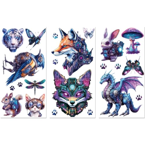 Peacoblue UV DTF Rub-On Transferfolie Möbel-Sticker Cyberpunk-Tiere Muster 15x30cm, 3 Stk. Wasserfeste Deko-Transferaufkleber für Möbel Glas Gläser Porzellan Wäscheschränke Kommoden Holz Kunststoff von peacoblue