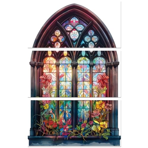 Peacoblue UV DTF Rub-On Transferfolie Möbel-Sticker Kirchenfenster Muster 15x30cm, 3 Stk. Wasserfeste Deko-Transferaufkleber für Möbel Glas Gläser Porzellan Wäscheschränke Kommoden Holz Kunststoff von peacoblue