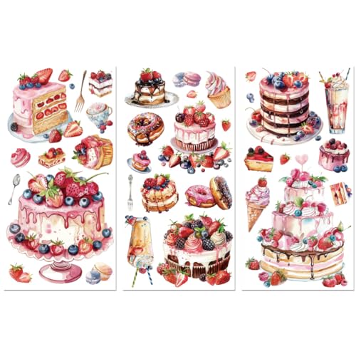Peacoblue UV DTF Rub-On Transferfolie Möbel-Sticker Kuchen und Dessert Muster 15x30cm, 3 Stk. Wasserfeste Deko-Transferaufkleber für Möbel Glas Gläser Porzellan Wäscheschränke Kommoden Holz Kunststoff von peacoblue