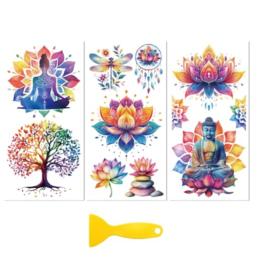 Peacoblue UV DTF Rub-On Transferfolie Möbel-Sticker Mandala Lotus und Natur Muster 15x30cm, 3 Stk. Wasserfeste Deko-Transferaufkleber für Möbel Gläser Porzellan Wäscheschränke Kommoden Holz Kunststoff von peacoblue