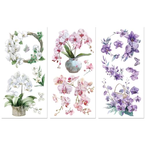 Peacoblue UV DTF Rub-On Transferfolie Möbel-Sticker Orchidee Muster 15x30cm, 3 Stk. Wasserfeste Deko-Transferaufkleber für Möbel Glas Gläser Porzellan Wäscheschränke Kommoden Holz Kunststoff Peacoblue UV DTF Rub-On Transferfolie Möbel-Sticker Orchidee Muster 15x30cm, 3 Stk. Wasserfeste Deko-Transferaufkleber für Möbel Glas Gläser Porzellan Wäscheschränke Kommoden Holz Kunststoff von peacoblue