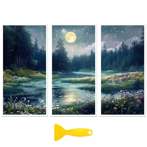 Peacoblue UV DTF Rub-On Transferfolie Möbel-Sticker See und Wald Muster 15x30cm, 3 Stk. Wasserfeste Deko-Transferaufkleber für Möbel Glas Gläser Porzellan Wäscheschränke Kommoden Holz Kunststoff von peacoblue