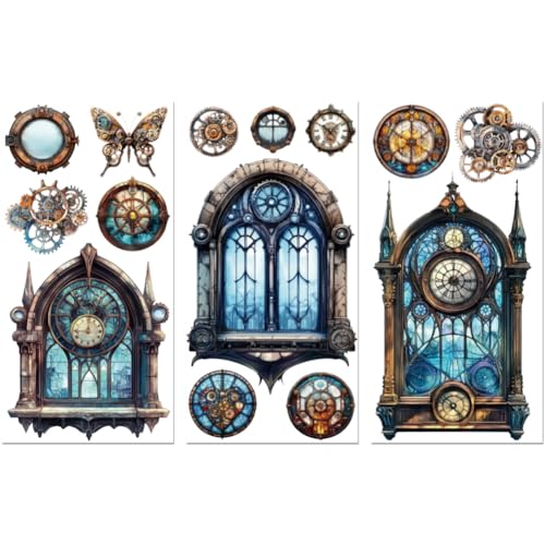 Peacoblue UV DTF Rub-On Transferfolie Möbel-Sticker Steampunk-Fenster Muster 15x30cm, 3 Stk. Wasserfeste Deko-Transferaufkleber für Möbel Glas Gläser Porzellan Wäscheschränke Kommoden Holz Kunststoff Peacoblue UV DTF Rub-On Transferfolie Möbel-Sticker Steampunk-Fenster Muster 15x30cm, 3 Stk. Wasserfeste Deko-Transferaufkleber für Möbel Glas Gläser Porzellan Wäscheschränke Kommoden Holz Kunststoff von peacoblue