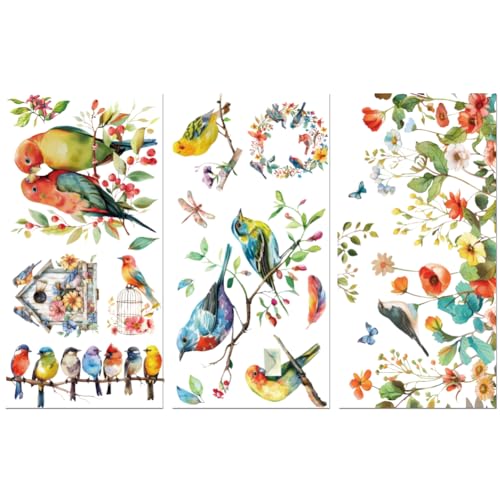 Peacoblue UV DTF Rub-On Transferfolie Möbel-Sticker Vögel und Blumen Muster 15x30cm, 3 Stk. Wasserfeste Deko-Transferaufkleber für Möbel Glas Gläser Porzellan Wäscheschränke Kommoden Holz Kunststoff Peacoblue UV DTF Rub-On Transferfolie Möbel-Sticker Vögel und Blumen Muster 15x30cm, 3 Stk. Wasserfeste Deko-Transferaufkleber für Möbel Glas Gläser Porzellan Wäscheschränke Kommoden Holz Kunststoff von peacoblue