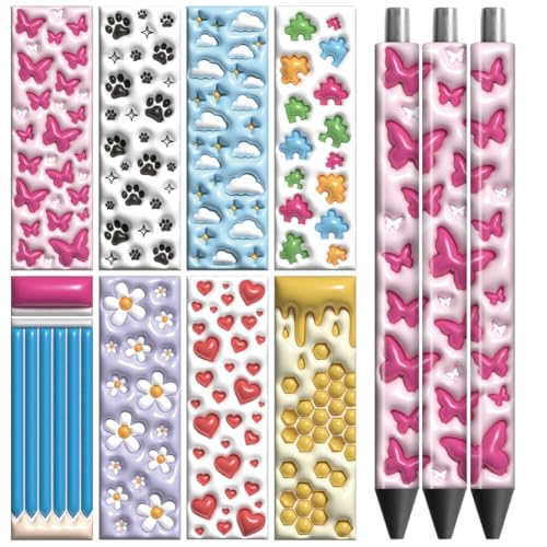 Peacoblue UV DTF Stift-Wrap Aufkleber 3D-Stereomuster – 48 Stück Wasserdicht HD-Druck für personalisierte DIY-Stifte und Geschenke zum Muttertag von peacoblue