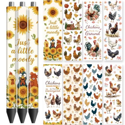Peacoblue UV DTF Stift-Wrap Aufkleber Bauernhof-Hahn – 48 Stück Wasserdicht HD-Druck für personalisierte DIY-Stifte und Geschenke von peacoblue