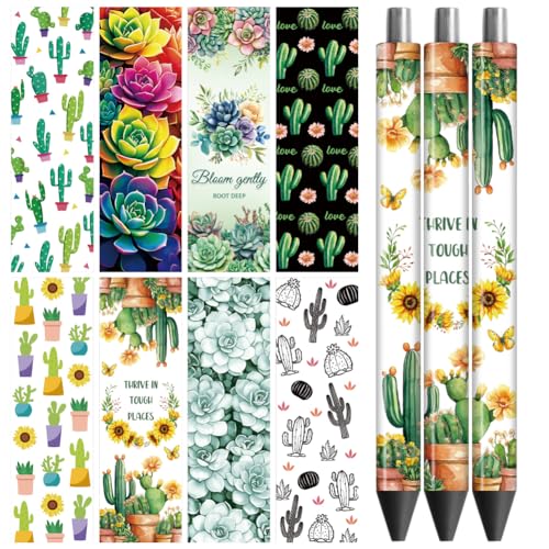 Peacoblue UV DTF Stift-Wrap Aufkleber Kaktus und Sukkulenten – 48 Stück Wasserdicht HD-Druck für personalisierte DIY-Stifte und Geschenke von peacoblue