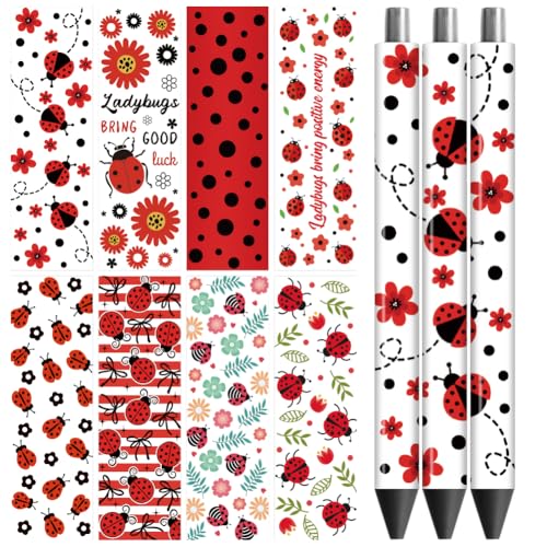 Peacoblue UV DTF Stift-Wrap Aufkleber Marienkäfer – 48 Stück Wasserdicht HD-Druck für personalisierte DIY-Stifte und Geschenke zum Muttertag von peacoblue