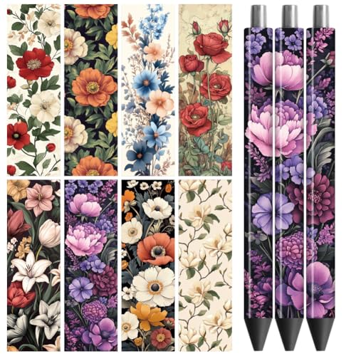 Peacoblue UV DTF Stift-Wrap Aufkleber Retro-Blumen – 48 Stück Wasserdicht HD-Druck für personalisierte DIY-Stifte und Geschenke zum Muttertag von peacoblue