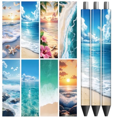 Peacoblue UV DTF Stift-Wrap Aufkleber Strand – 48 Stück Wasserdicht HD-Druck für personalisierte DIY-Stifte und Geschenke von peacoblue