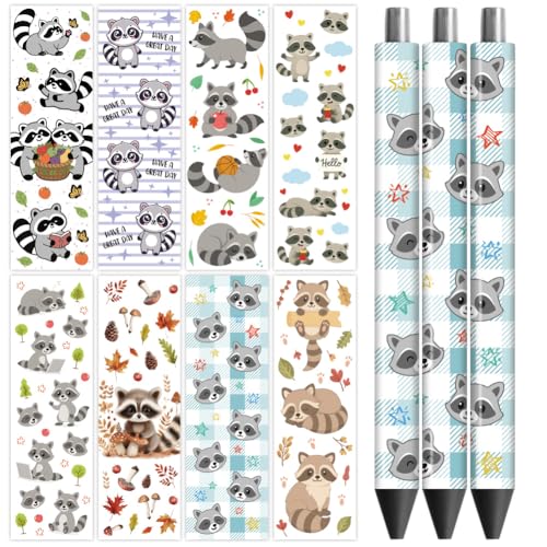 Peacoblue UV DTF Stift-Wrap Aufkleber Waschbär – 48 Stück Wasserdicht HD-Druck für personalisierte DIY-Stifte und Geschenke zum Muttertag von peacoblue