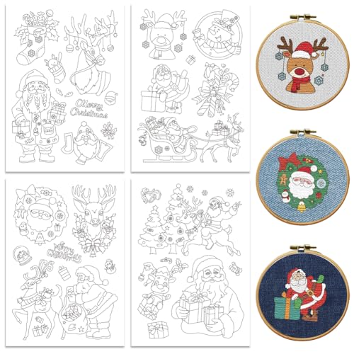 peacoblue Wasserlösliche Weihnachts-Stickmuster für Anfänger, 4 Bögen Weihnachtsmann und Rentier mit 27 Mustern, abwaschbares Stickpapier für Handnähliebhaber peacoblue Wasserlösliche Weihnachts-Stickmuster für Anfänger, 4 Bögen Weihnachtsmann und Rentier mit 27 Mustern, abwaschbares Stickpapier für Handnähliebhaber von peacoblue