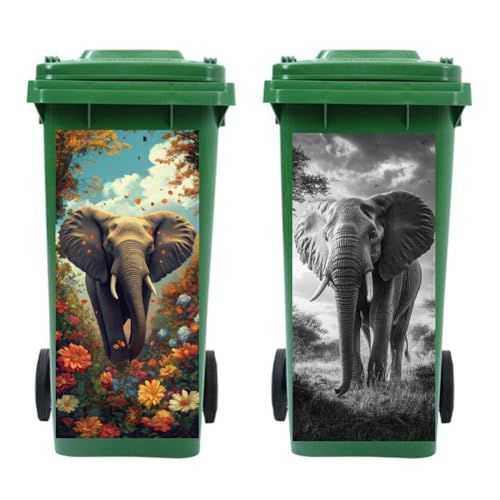 peacoblue 2 Stück Mülltonnenaufkleber 38x82cm Elephant Mülltonnen Aufkleber Wetterfest Groß Mülltonnen Sticker Draußen Für Auffahrt, Garten, Außen- und Innendekoration von peacoblue