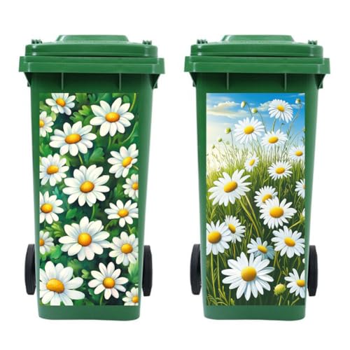 peacoblue 2 Stück Mülltonnenaufkleber 38x82cm Gänseblümchen und Schmetterling Mülltonnen Aufkleber Wetterfest Groß Mülltonnen Sticker Draußen Für Auffahrt, Garten, Außen- und Innendekoration von peacoblue