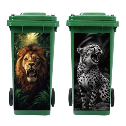 peacoblue 2 Stück Mülltonnenaufkleber 38x82cm Lions and cheetahs Mülltonnen Aufkleber Wetterfest Groß Mülltonnen Sticker Draußen Für Auffahrt, Garten, Außen- und Innendekoration von peacoblue