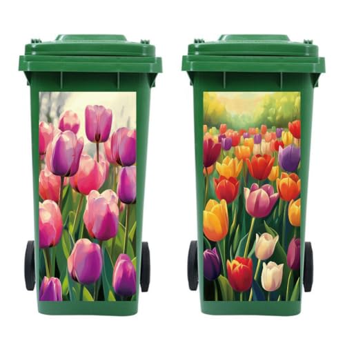 peacoblue 2 Stück Mülltonnenaufkleber 38x82cm Tulpe Mülltonnen Aufkleber Wetterfest Groß Mülltonnen Sticker Draußen Für Auffahrt, Garten, Außen- und Innendekoration von peacoblue