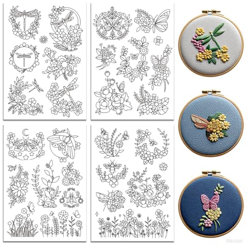 peacoblue Stickvorlagen Wasserlöslich für Anfänger 4 Sheet Blumen und Schmetterlinge with 33pcs Muster, Wash Away Stick and Stitch Auflösbares Stickereipapier für Handnähbegeisterte Frauen Erwachsene peacoblue Stickvorlagen Wasserlöslich für Anfänger 4 Sheet Blumen und Schmetterlinge with 33pcs Muster, Wash Away Stick and Stitch Auflösbares Stickereipapier für Handnähbegeisterte Frauen Erwachsene von peacoblue