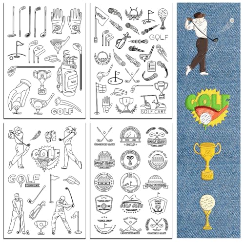 peacoblue Stickvorlagen Wasserlöslich für Anfänger 4 Sheet Golf with 79pcs Muster, Wash Away Stick and Stitch Auflösbares Stickereipapier für Handnähbegeisterte Frauen Erwachsene von peacoblue