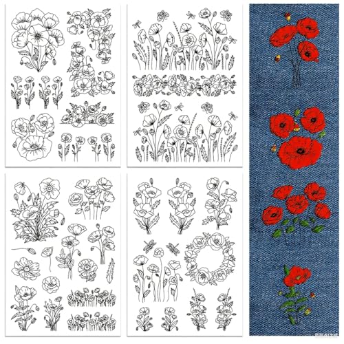 peacoblue Stickvorlagen Wasserlöslich für Anfänger 4 Sheet Klatschmohn with 30pcs Muster, Wash Away Stick and Stitch Auflösbares Stickereipapier für Handnähbegeisterte Frauen Erwachsene peacoblue Stickvorlagen Wasserlöslich für Anfänger 4 Sheet Klatschmohn with 30pcs Muster, Wash Away Stick and Stitch Auflösbares Stickereipapier für Handnähbegeisterte Frauen Erwachsene von peacoblue