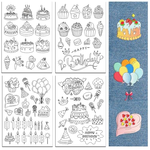 peacoblue Stickvorlagen Wasserlöslich für Anfänger 4 Sheet Kuchen with 72pcs Muster, Wash Away Stick and Stitch Auflösbares Stickereipapier für Handnähbegeisterte Frauen Erwachsene von peacoblue