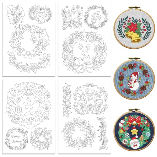 peacoblue Wasserlösliche Stickmuster für Anfänger, 4 Bögen, Weihnachtsblumenkranz mit 14 Mustern, abwaschbarer Stick und Stich, lösliches Stickpapier für Handnähliebhaber peacoblue Wasserlösliche Stickmuster für Anfänger, 4 Bögen, Weihnachtsblumenkranz mit 14 Mustern, abwaschbarer Stick und Stich, lösliches Stickpapier für Handnähliebhaber von peacoblue
