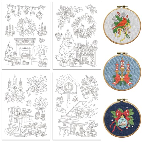 peacoblue Wasserlösliche Stickmuster für Anfänger, 4 Bögen, Weihnachtsdekoration mit 20 Mustern, abwaschbares Stickpapier für Handnähliebhaber, Damen, Erwachsene peacoblue Wasserlösliche Stickmuster für Anfänger, 4 Bögen, Weihnachtsdekoration mit 20 Mustern, abwaschbares Stickpapier für Handnähliebhaber, Damen, Erwachsene von peacoblue